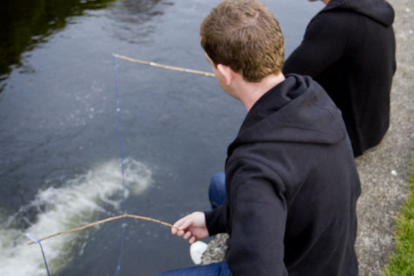 Five fifth-years frolic for fish in filthy waters of Leith.  