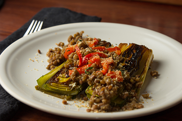 Braised Leeks with Sweet Lentils and Gravy