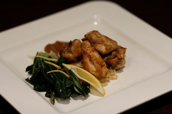 Crispy Chicken with Salty Satay and Ginger Bok Choy