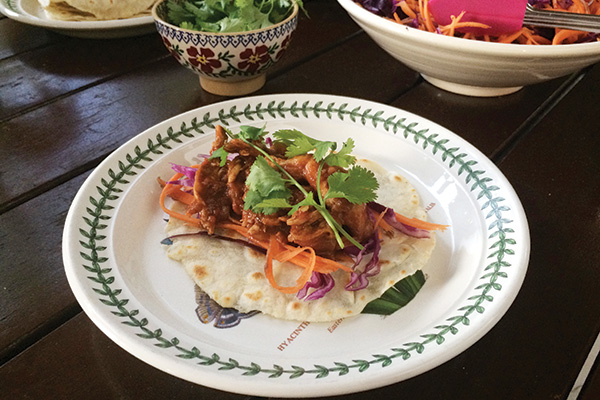 Pulled Chicken & Peach BBQ Tacos