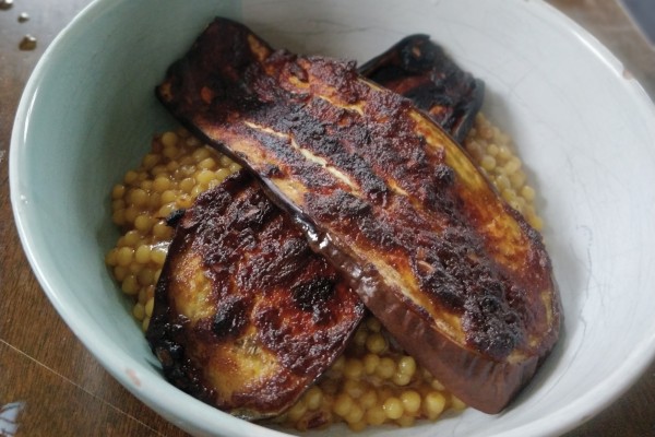 How to Be a Less Shit Cook : Miso Aubergine on Pearl Couscous