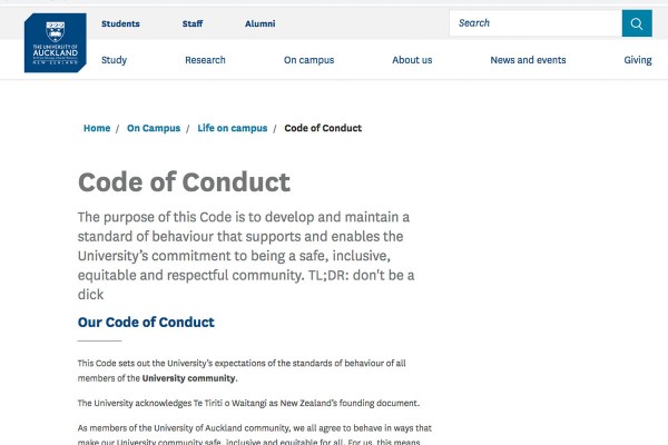 University of Auckland Introduces Code of Conduct